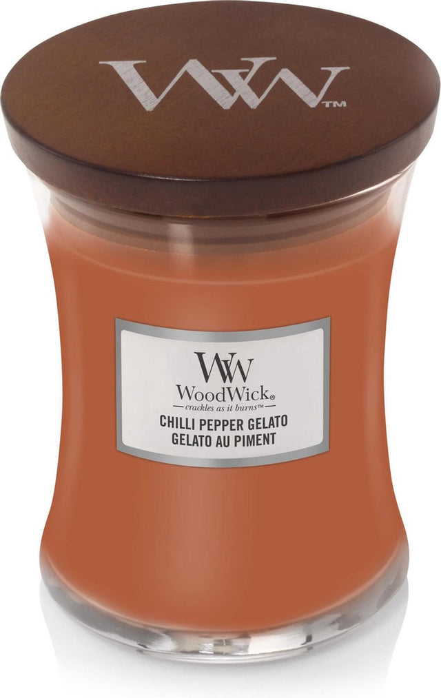 Mittlere Sanduhr-Duftkerze von Woodwick – Chili-Pfeffer-Gelato
