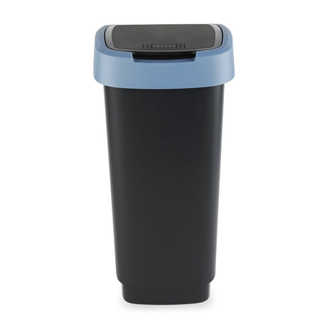Rotho Twist Mülleimer mit Schwingdeckel 25l - Schwarz Blau - BPA-frei - inkl. 6 Aufkleber für verschiedene Abfallströme