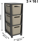 Rotho Tower Brisen Design-Kommode 3x16l mit Cappuccino-Rädern