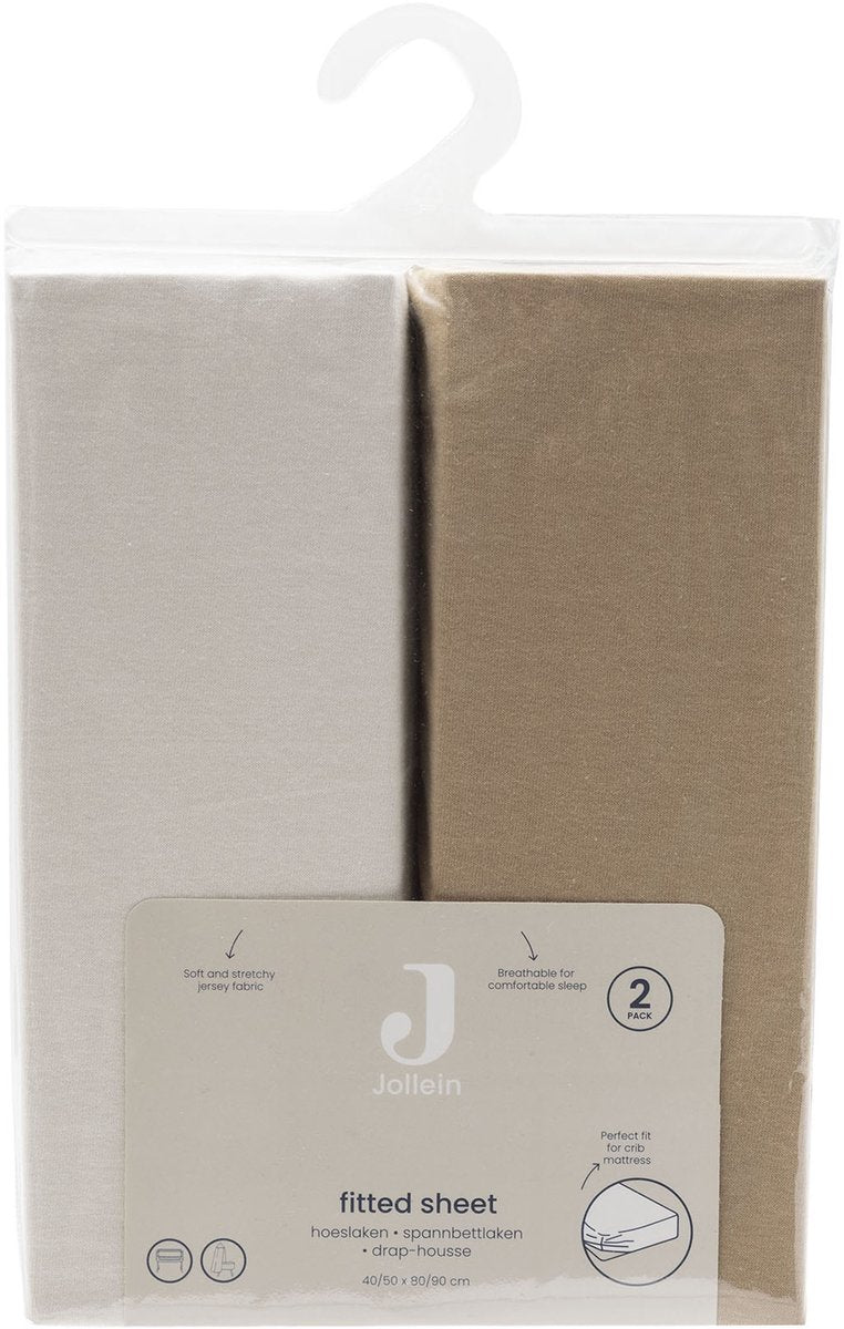 Jollein hoeslaken - 2 stuks - 40 50x80 90 cm - jersey - hazel oatmeal