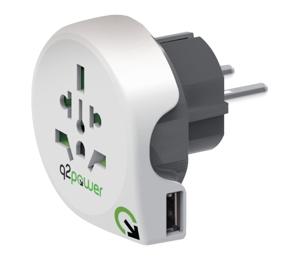 Q2 Power 1.100110 Reiseadapter Welt-zu-Europa USB geerdet