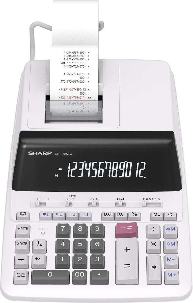 Sharp-Rechner CS2635LW – Grau – mit Druckrolle – SH-CS2635LW