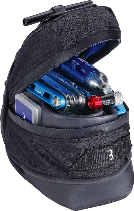 Bbb Fahrrad-Satteltasche Rennrad Mountainbike inklusive Pumpe und Werkzeug – 0,64 Liter – Fahrrad-Werkzeugset – Multitool-Fahrrad – Kombi-Set Storepack Satteltasche bsb-57