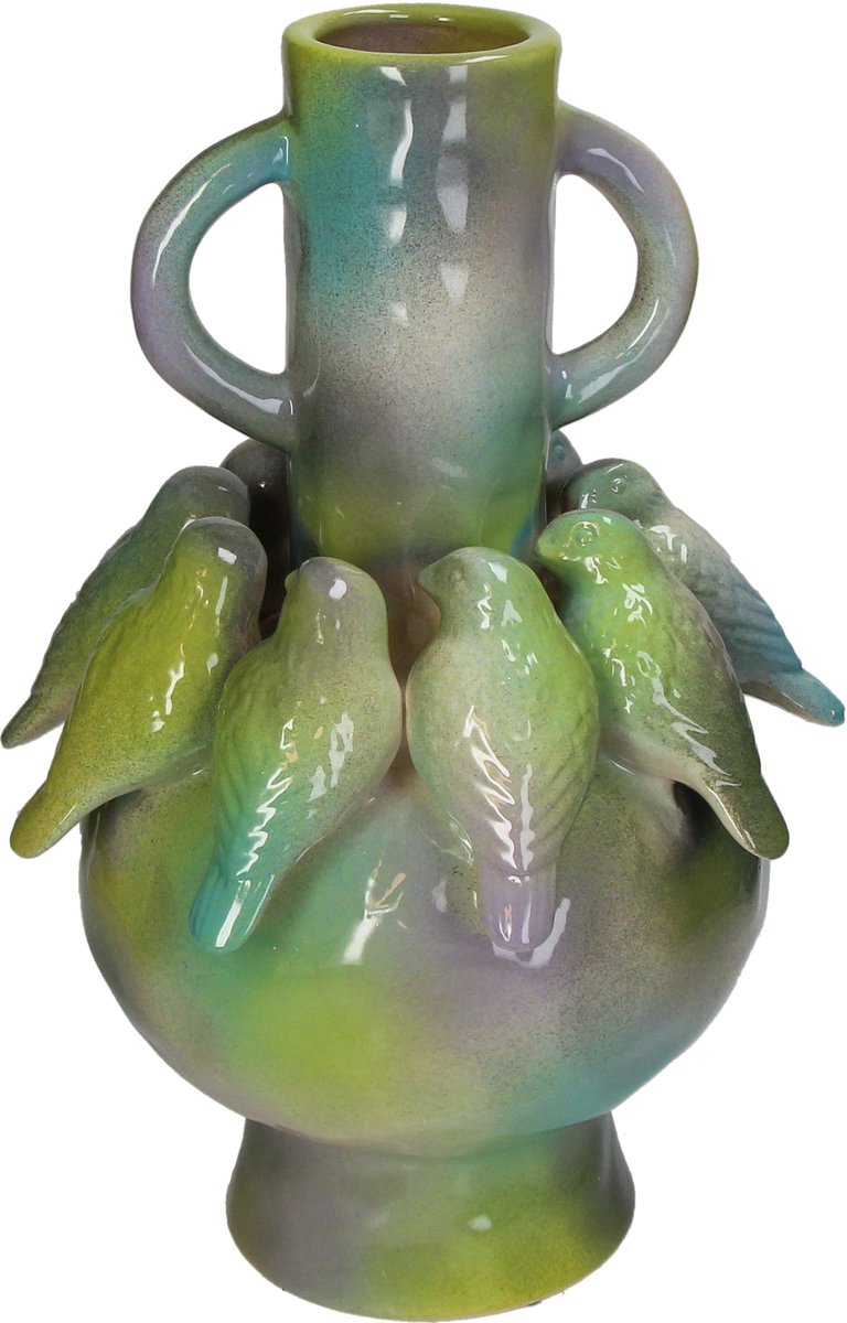 Hd collection vase birds stoneware multi 22.5x22.5x35.3cm
