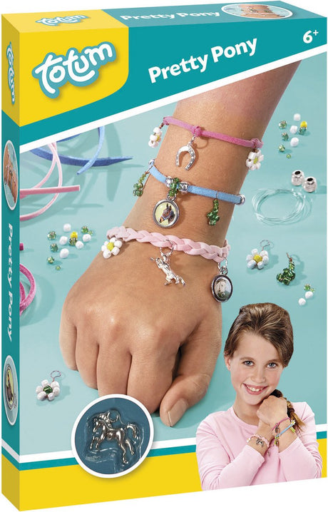 Totum Pretty Pony – Bastelset zur Herstellung von Pferdeschmuck – Bettelarmbänder mit Hufeisen- und Pferdeanhängern herstellen – kreatives Spielzeug-Bastelset für Mädchen – Geschenktipp