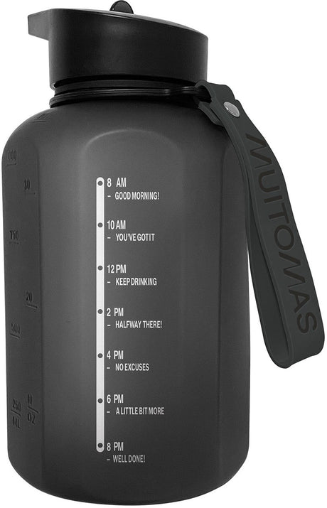 Muitomas Sportflasche – großes Fassungsvermögen – 1200 ml – Silikonauslauf – integrierter Griff – schwarz