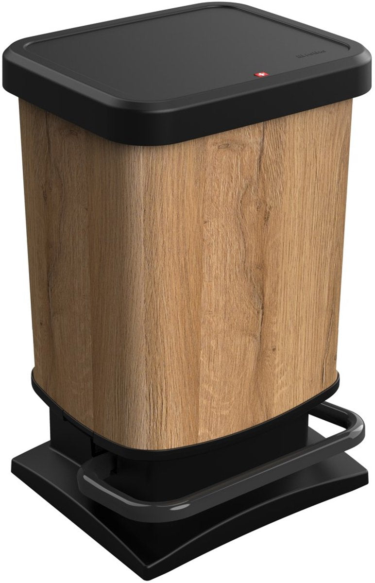 Rotho Paso Treteimer – Abfalleimer 20l – BPA-frei – Holzoptik