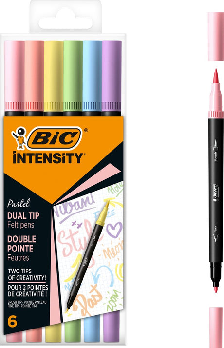 Bic Intensity Dual Tip – Filzstifte – Marker für Erwachsene – Pastellfarbenmarker mit flexibler Pinselspitze – 6 Stück
