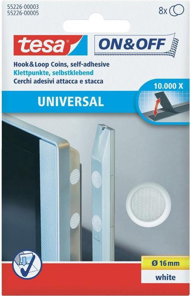 Tesa on off 55226-03-00 Klettpunkte zum Aufkleben von Klettteil (ø) 16 mm weiß 8 Paar