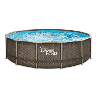 Summer Waves Schwimmbad Elite Rahmen 427 x 107 cm dunkles Doppel-Rattan + Filterpumpe