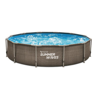 Sommerwellen-Schwimmbecken Aktivrahmen 366 x 76 cm dunkles Doppel-Rattan + Filterpumpe