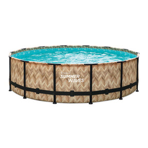 Summer Waves Rahmenpool rund – ⌀427 x 107 cm – Schwimmbecken – hellbraun – inklusive Filterpumpe – Poolpumpe – Filterkartusche – Abdeckung – Bodentuch – Leiter – Wartungsset