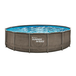 Summer Waves Rahmenpool rund dd Rattan – ⌀457 x 106 cm – Schwimmbäder – inklusive Filterpumpe – Poolpumpe – Filterkartusche