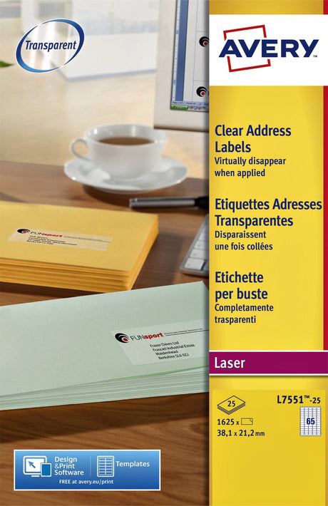 Avery transparente Etiketten l7551-25 21,2 x 38,1 mm