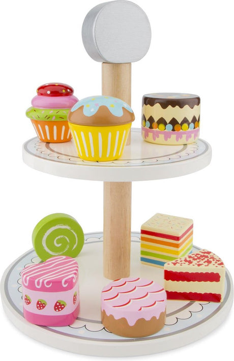 New classic toys ® houten etagère met cakejes - speelgoed gebakjes - speelgoedeetset