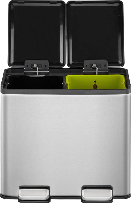 Eko - Essential geteilter Recycler-Treteimer 10+10 Liter - Edelstahl - mattierter Edelstahl - Abfalleimer