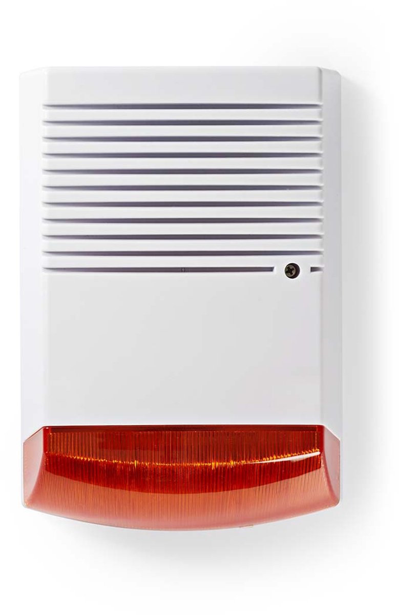 Nedis Dummy-Sicherheitsalarm – IP44 – batteriebetrieben – für den Außenbereich – orange-weiß