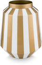 Pip studio vaas stripes - bloemenvaas van metaal - wit goud - 24x29cm