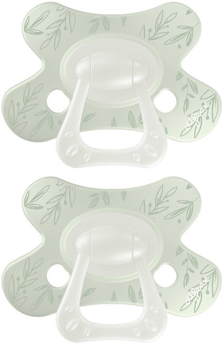 Difrax fopspeen natural - 6 tot 12 maanden - blaadjes - groen - 2 stuks