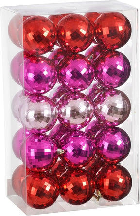 Mica decorations kerstballen set - 30 stuks - ø8 cm - onbreekbaar - rood, roze, fuchsia