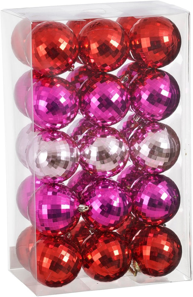 Mica decorations kerstballen set - 30 stuks - ø8 cm - onbreekbaar - rood, roze, fuchsia