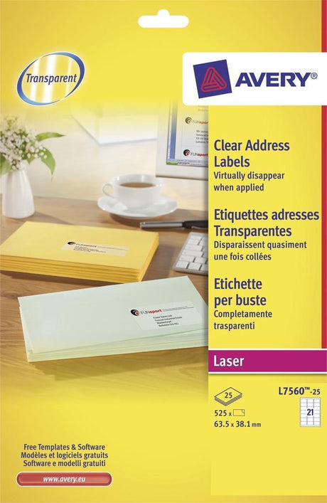 Avery transparente Etiketten Quickpeel Format 635 x 381 mm (B x H) 525 Stück 21 pro Blatt