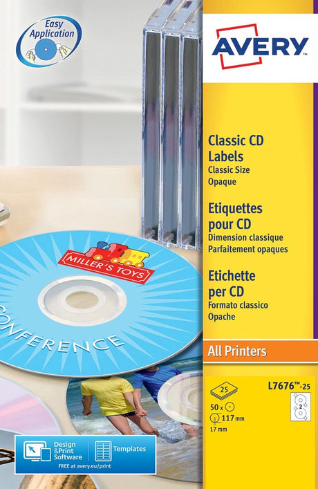 Markenlose CD-Etiketten von Avery, weiß, ø 117,0 mm, permanent klebend