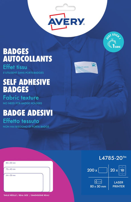 Avery Badge-Etikett, 50 x 80 mm, NP, 20 Blatt, 10 Etiketten pro Blatt, weiß, AV-L4785-20