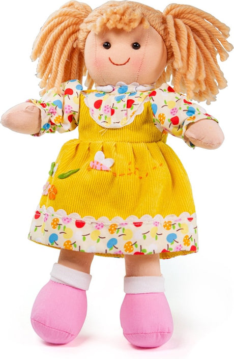 Bigjigs Toys Stoffpuppe Gänseblümchen – Bigjigs – Mädchenpuppe mit gelbem Kleid – 28 cm