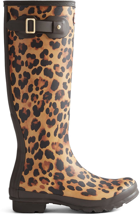 Hunter women's original tall wellington boots leopard chocolate brown