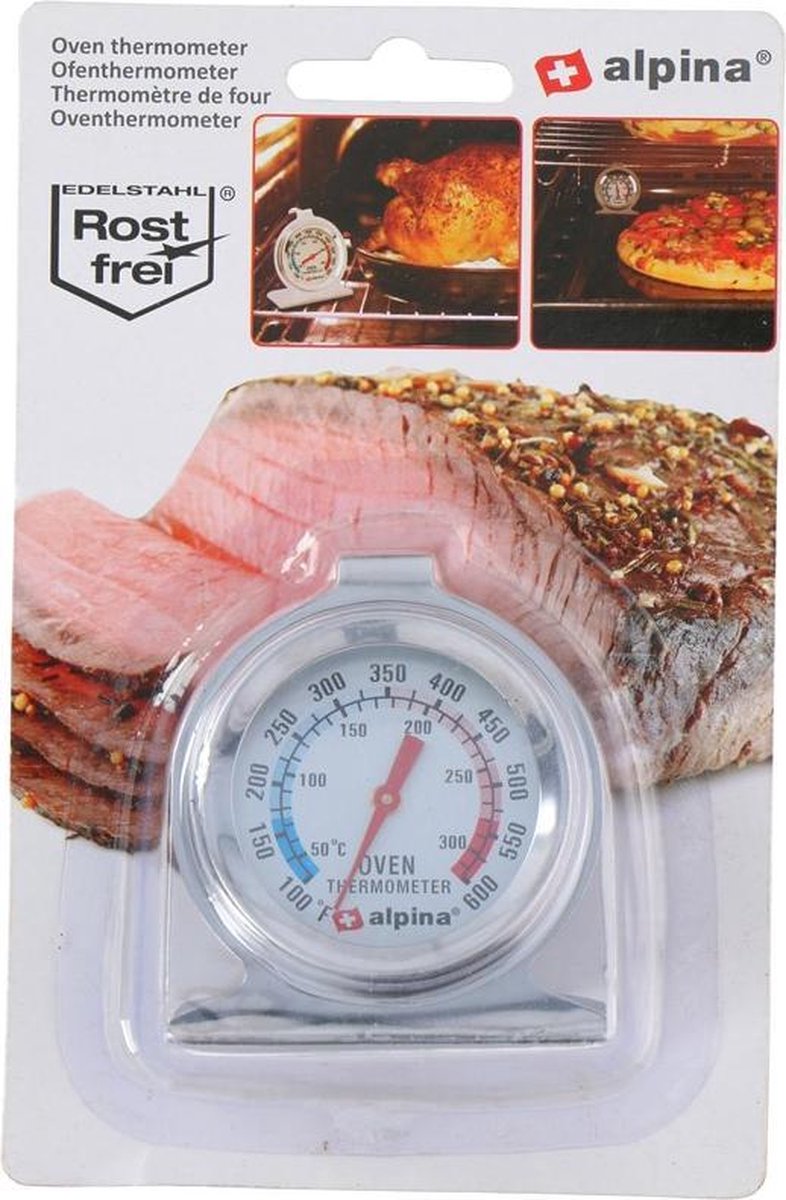 Alpina Backofenthermometer ofenfest – Edelstahl – Backofenthermometer analog 50°C bis 300°C – hängend stehend