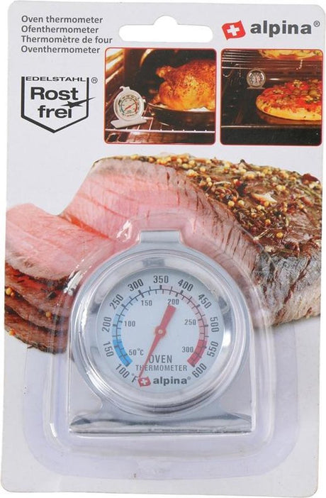 Alpina Backofenthermometer ofenfest – Edelstahl – Backofenthermometer analog 50°C bis 300°C – hängend stehend