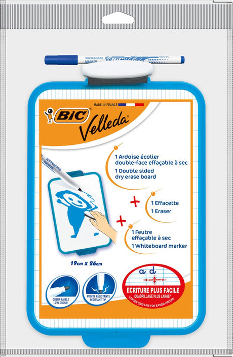 Whiteboard velleda bic doppelseitig inkl. Markierung 19x26 blau