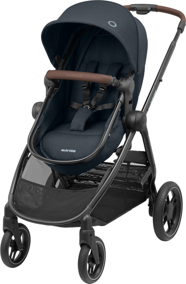 Maxi-Cosi Zelia³ Kinderwagen – Essential Graphite (schwarzer Rahmen + braunes Leder)