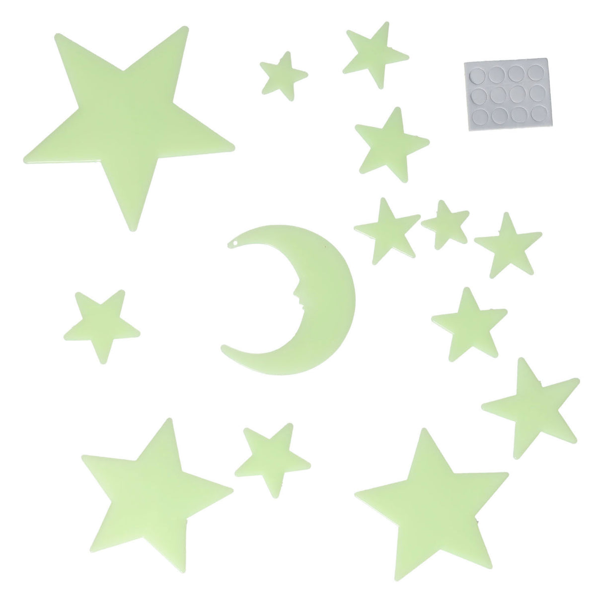 Im Dunkeln leuchtender Mond und Sterne