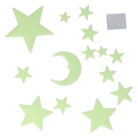 Im Dunkeln leuchtender Mond und Sterne