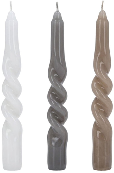 Arti Casa Twisted Tafelkerzen Twist – 3er-Set – neutrale Farben Hellbraun, Grau und Weiß – Brenndauer ca. 6 Stunden - Höhe 25 cm - attraktive Tischdekoration