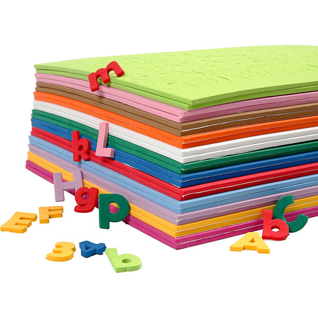 Creativ Company Eva-Schaum Zahlen Buchstaben, H: 20 mm, Dicke 3 mm, verschiedene Farben, 24 Div-Blätter, 1 Box