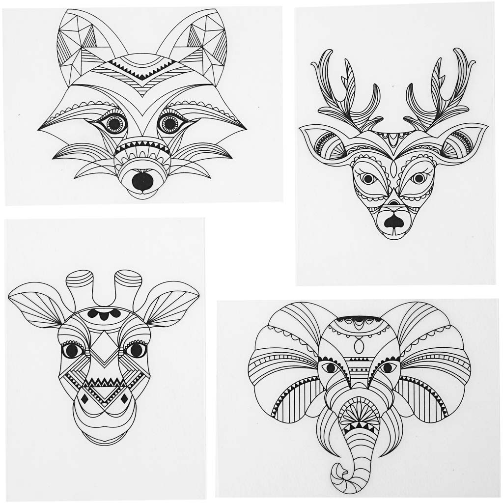 Fellen -Schrumpffilm mit Motiven wilde Tiere, 4st.