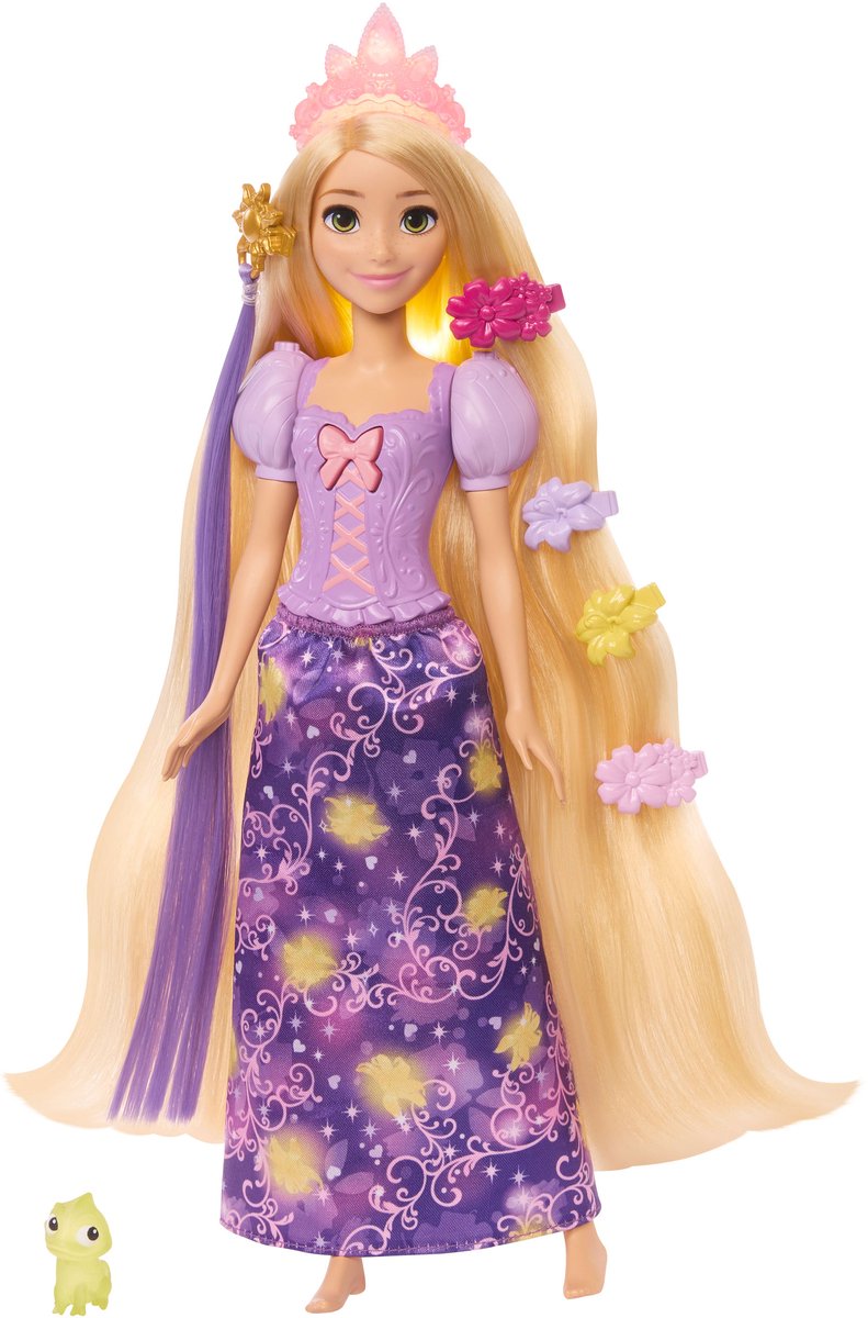 Mattel Disney Princess Leuchtendes Haar Rapunzel Modepuppe – Magisches Haar-Modepuppenspielzeug