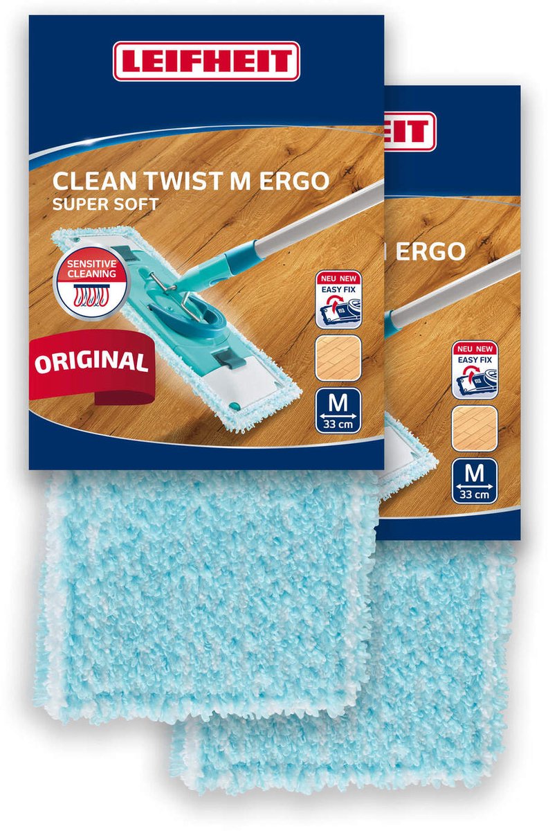 Leifheit Clean Twist PowerClean Bodenwischerbezug – Klettverschluss – 33 cm – superweich – 2 Stück