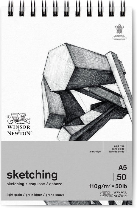 Winsor Newton 6672001 Spiral-Zeichenblock, A5, 110 g/m², 50 Blatt, Zeichenpapier zum Skizzieren und Zeichnen