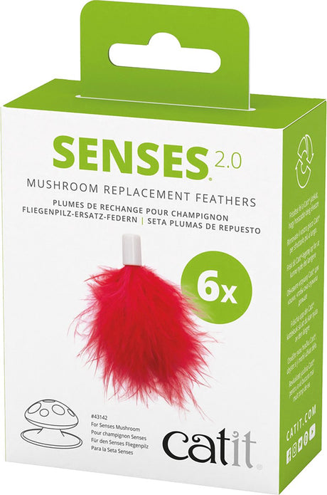 Catit - speelgoed voor dieren - kat - ca senses 2.0 mushroom feathers 6st - 4x7,5x12cm rood - 6st