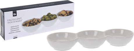 Excellent Houseware Snackschale aus Porzellan, 3 Fächer, 24 x 8 x 3 cm