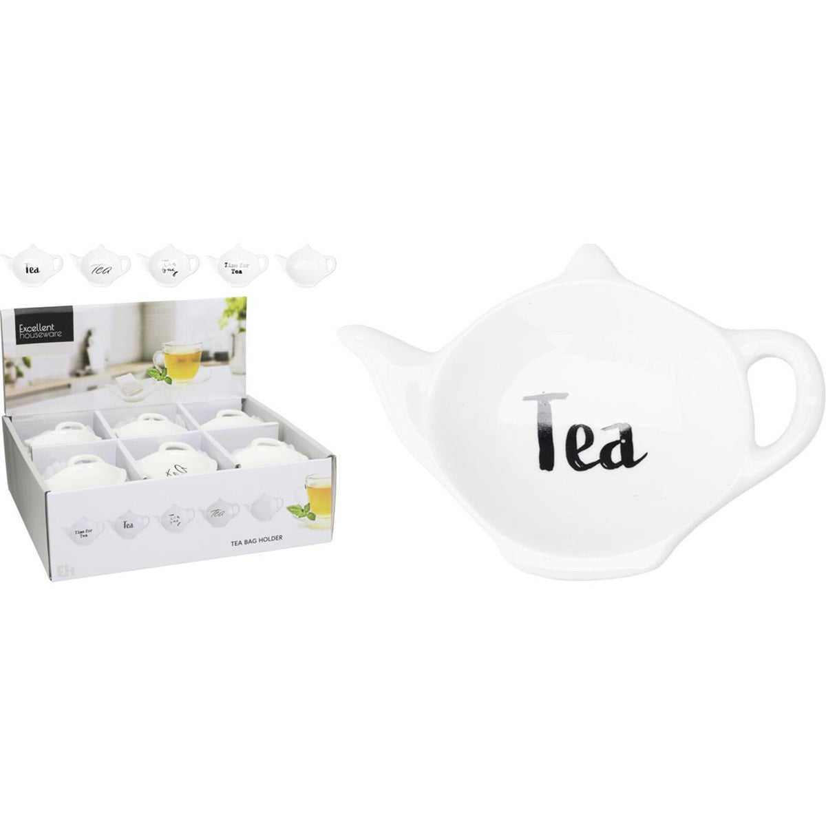 Excellent Houseware Teebeutelhalter aus Porzellan mit Text „Tee“ – 12 x 9 x 2 cm
