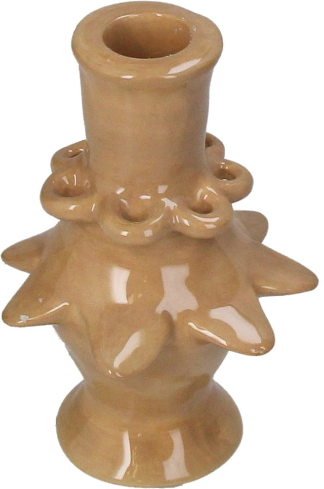Hd collection kandelaar stoneware bruin 8,8x8,8x13cm