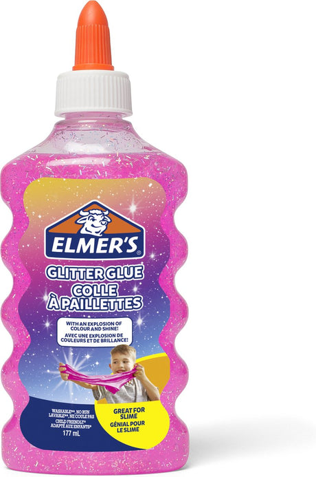 Elmer's PVA-Glitzerkleber | rosa | 177 ml | waschbar und kinderfreundlich | Ideal für die Herstellung und das Basteln von Schleim