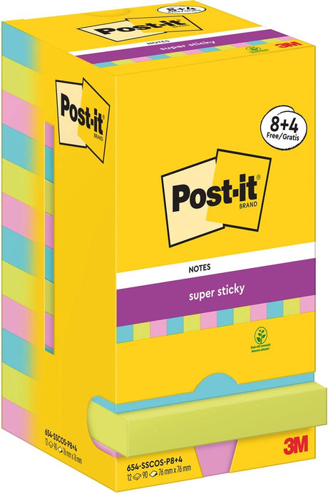 Post-it-Superhaftnotizen 654-sscos-p8+4 76 x 76 mm einfarbig blau, grün, rosa