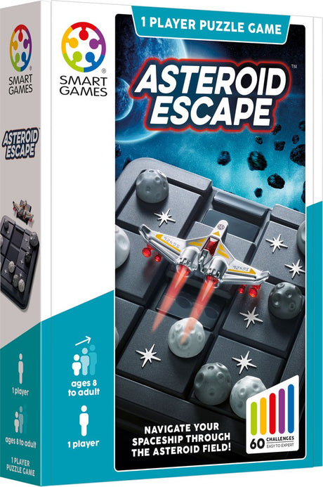 Intelligente Spiele: Asteroidenflucht – kompaktes Denkspiel – 60 Herausforderungen in der Raumfahrt – lehrreiches Schiebepuzzle – Reisespiel, Solospiel – ab 8 Jahren