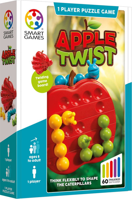 Smart Games Apple Twist – drehbares logisches Denkspiel – 60 kurvenreiche Herausforderungen – flexibles Denksport-Solospiel – ab 5 Jahren